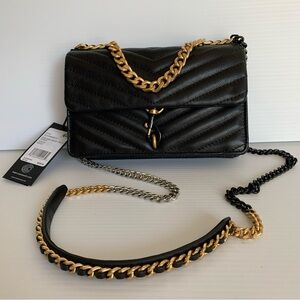 Rebecca Minkoff Edie Mini Xbody On A Chain Black/Gold/Silver Leather SU24HEQXCH